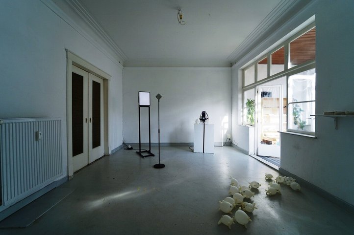 Contemporary art installation in an empty room, Circa106.