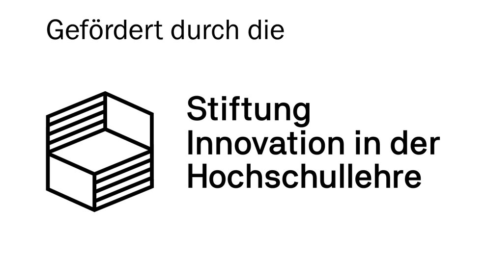 Logo der Stiftung Innovation in der Hochschullehre mit einem sechseckigen Symbol und dem Text „Gefördert durch die Stiftung Innovation in der Hochschullehre“ auf weißem Hintergrund.