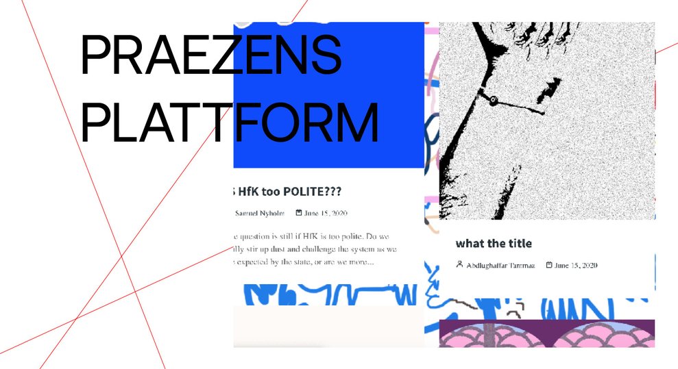 Uebersicht der Praezens-Plattform mit Screenshots von Blogbeiträgen auf weißem Hintergrund.
