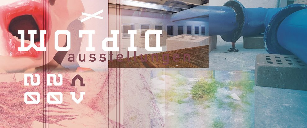 Collage-Banner zu den Diplomausstellungen 2020 mit Ausschnitten verschiedener künstlerischer Arbeiten.