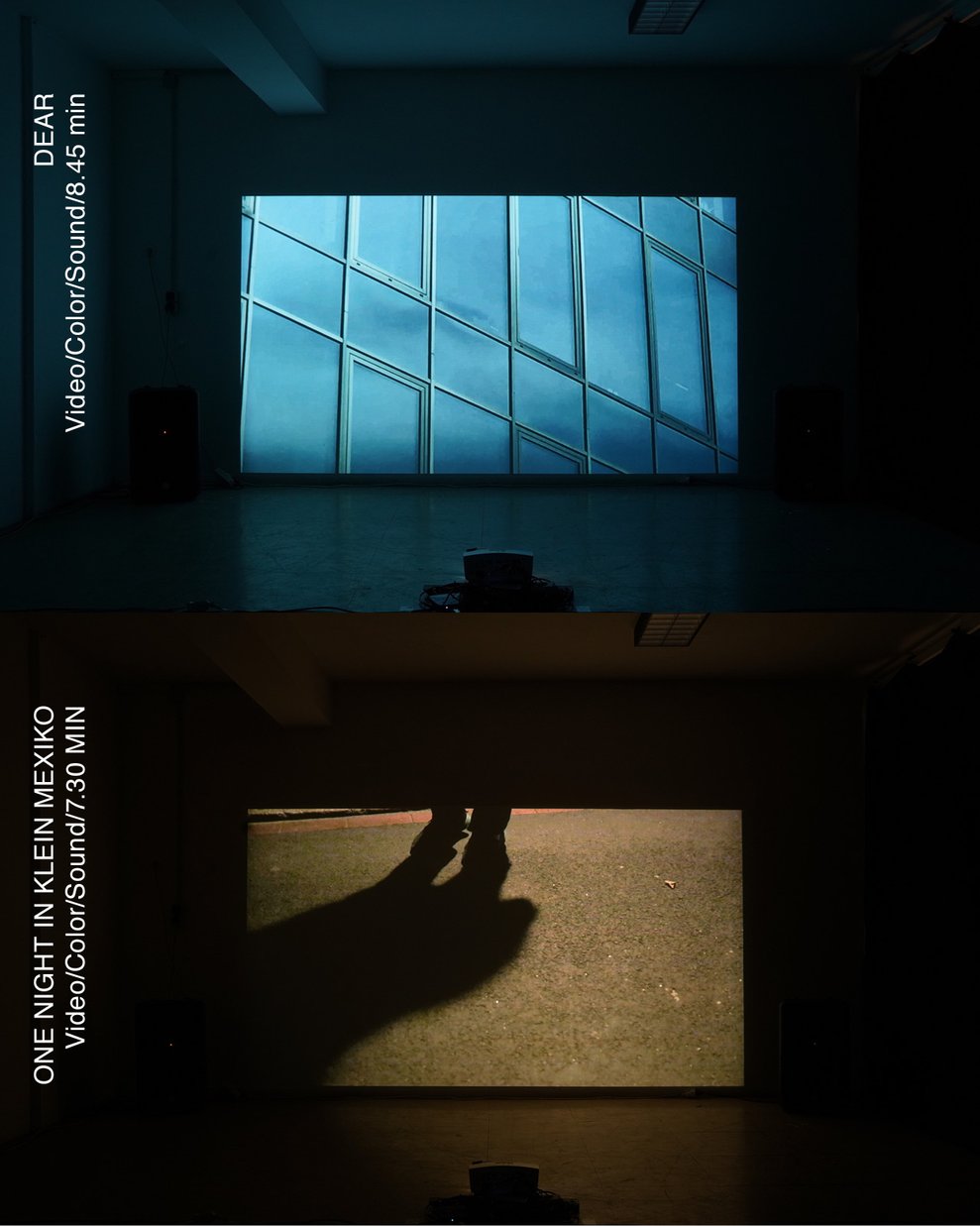 Zwei Videoprojektionen von Sebastian Moske mit den Titeln Dear und One Night in Klein Mexiko.