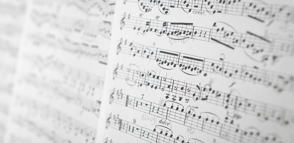 Open sheet music in close-up.