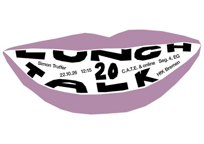 Plakat zum Lunch Talk 20 mit Simon Truffer: ein stilisierter lila Mund, dessen Zähne den Schriftzug „Lunch Talk“ bilden.