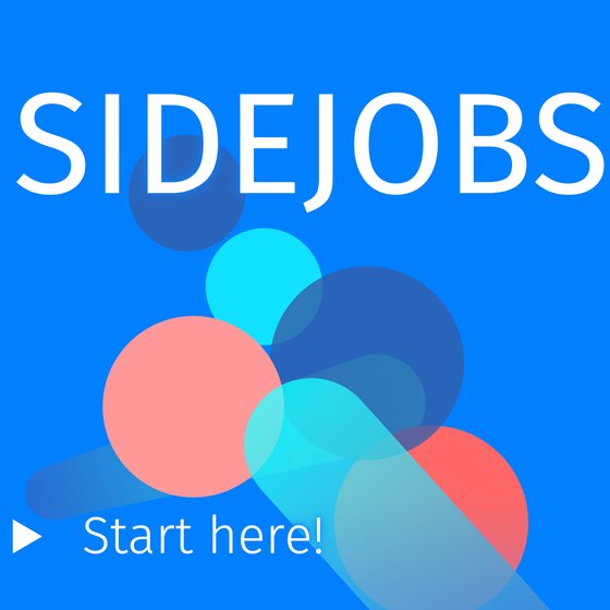 Sidejobs-Banner mit bunten Kreisen auf blauem Hintergrund, Werbung für Teilzeitjobs für Studierende an der HfK Bremen.